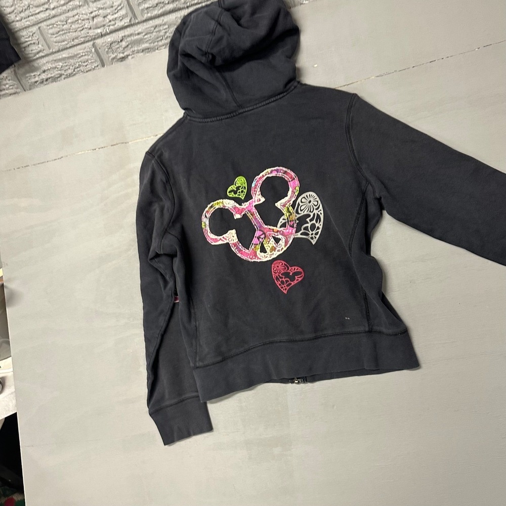 Disneyland Walt Disney World Hoodie Zip Up Black Graphic Spell Out Logo Size‎ L